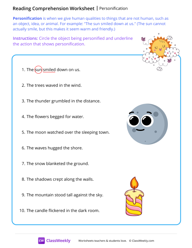 Personification - Sun worksheet preview