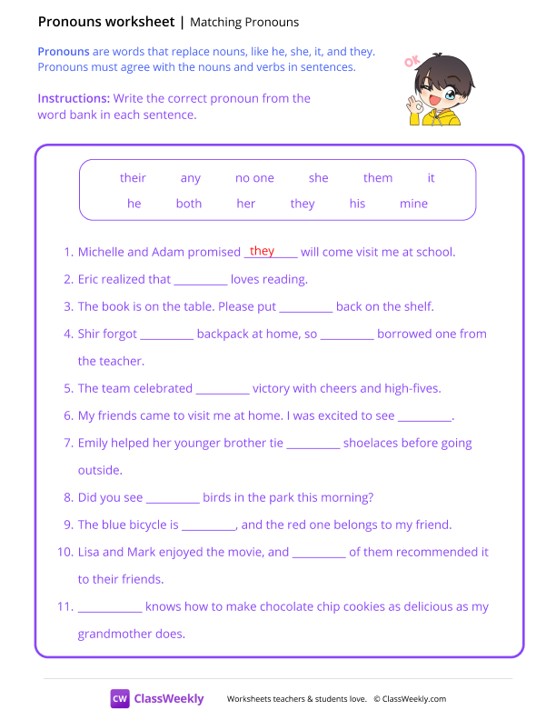 Pronoun Agreement - A-OK worksheet preview