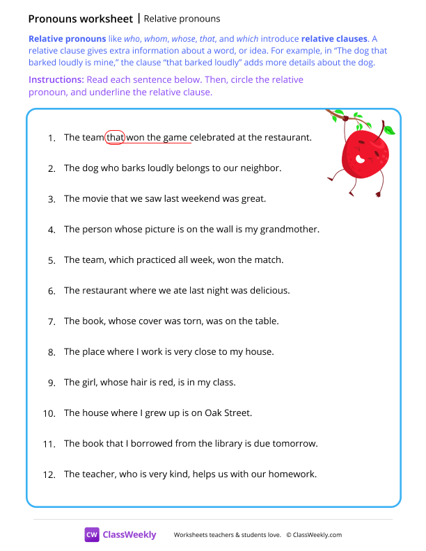Relative pronouns - Hang worksheet preview