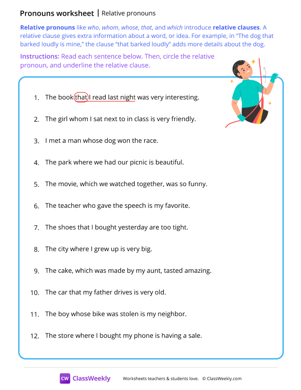 Relative pronouns - Cilmb worksheet preview
