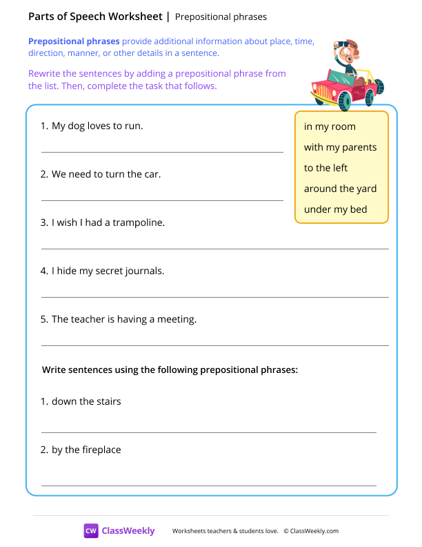 Prepositional phrases - Lost worksheet preview