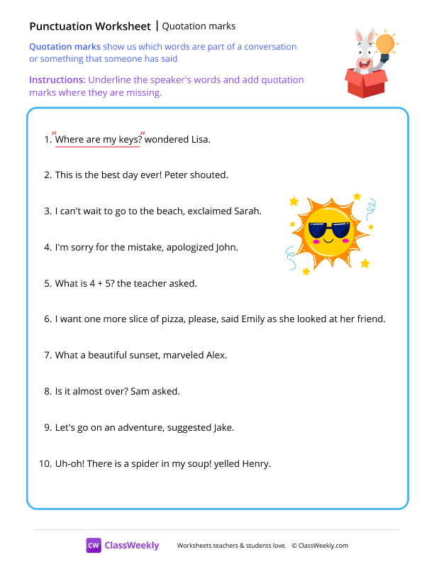 Quotation Marks - Idea worksheet preview