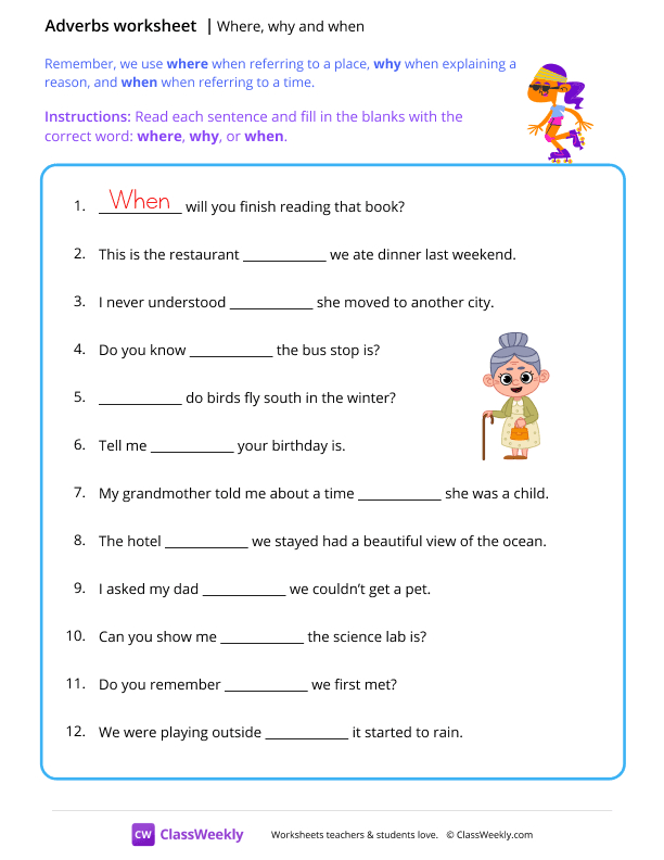 Where, why and when - Skate worksheet preview