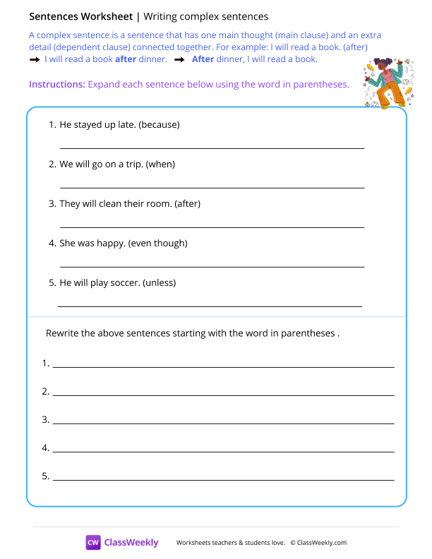 Writing complex sentences - Happy worksheet preview
