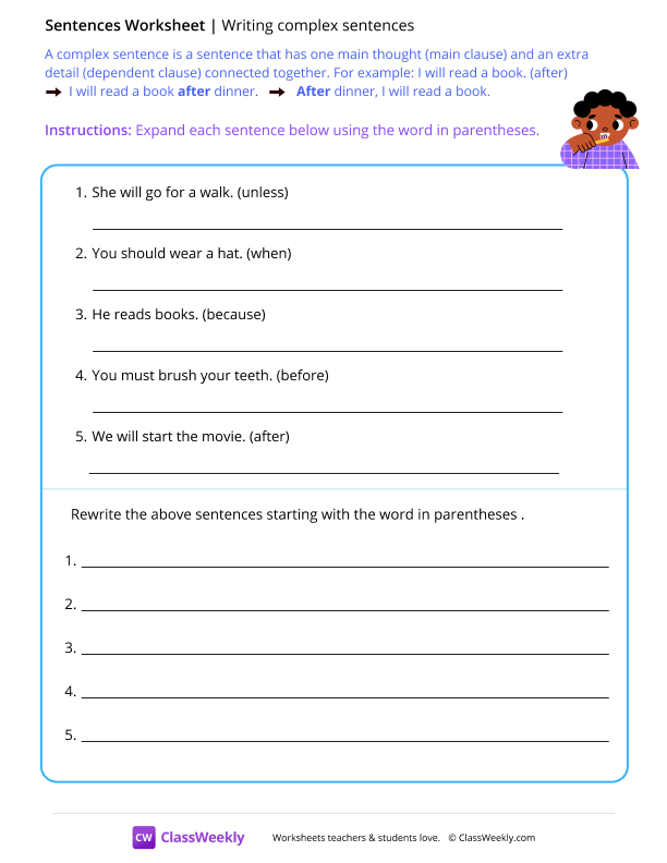 Writing complex sentences - Teeth worksheet preview