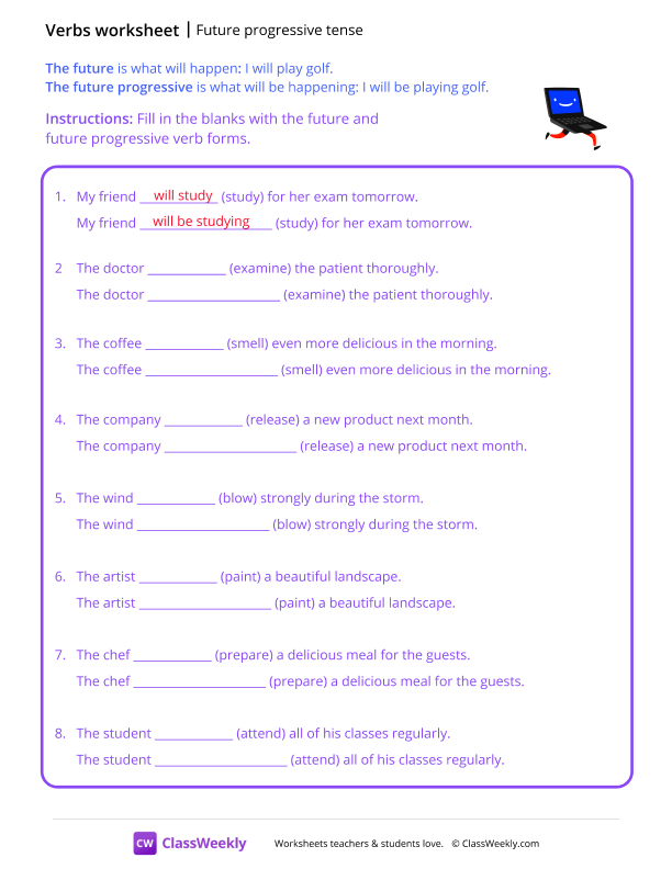 Future Progressive Tense - Running Laptop worksheet preview