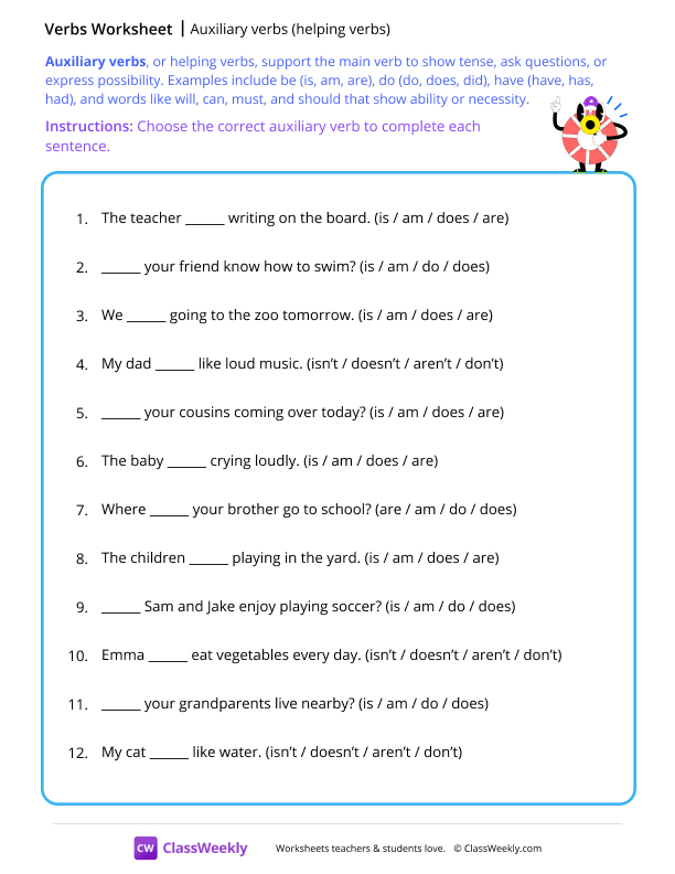Auxiliary verbs - Lifesaver worksheet preview