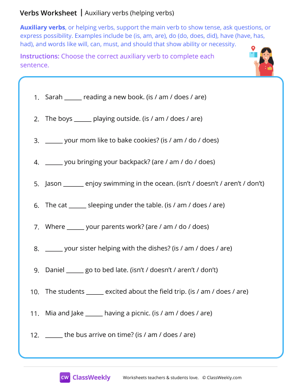 Auxiliary verbs - Support worksheet preview