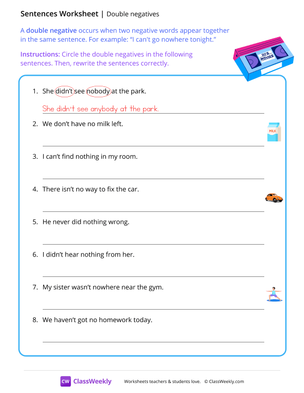 Double negatives - VHS worksheet preview