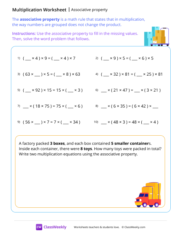 Associative property - Boxes worksheet preview