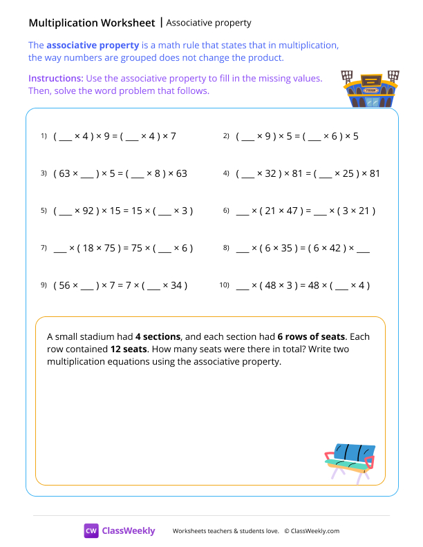 Associative property - Stadium worksheet preview