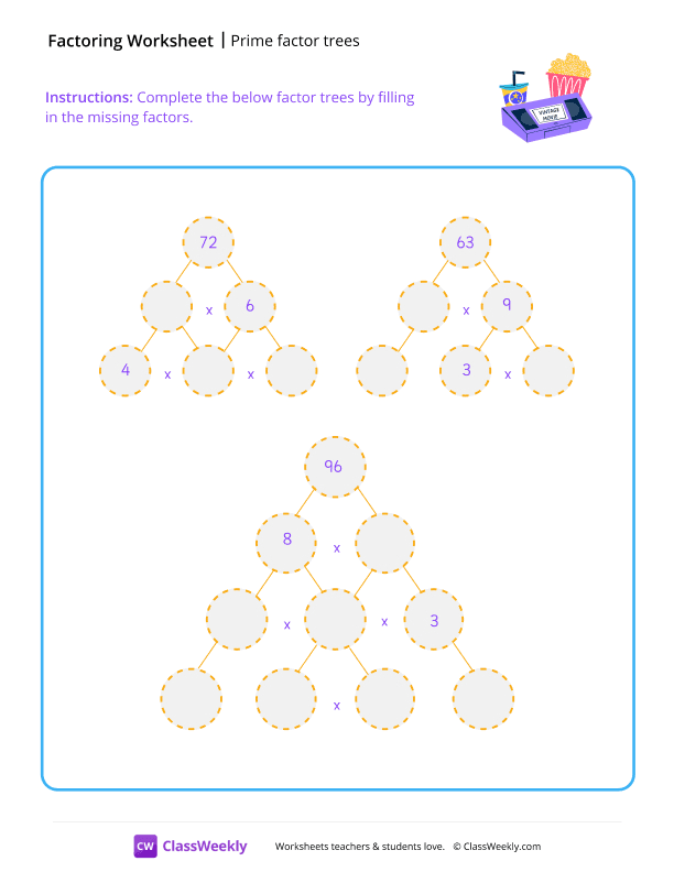 Prime Factor Trees - Old School worksheet preview