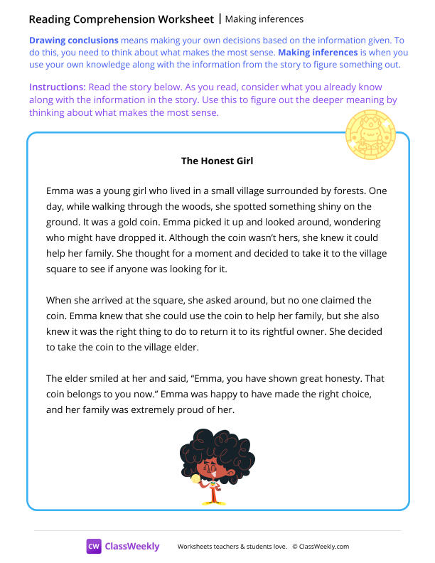 Making inferences - Coin worksheet preview