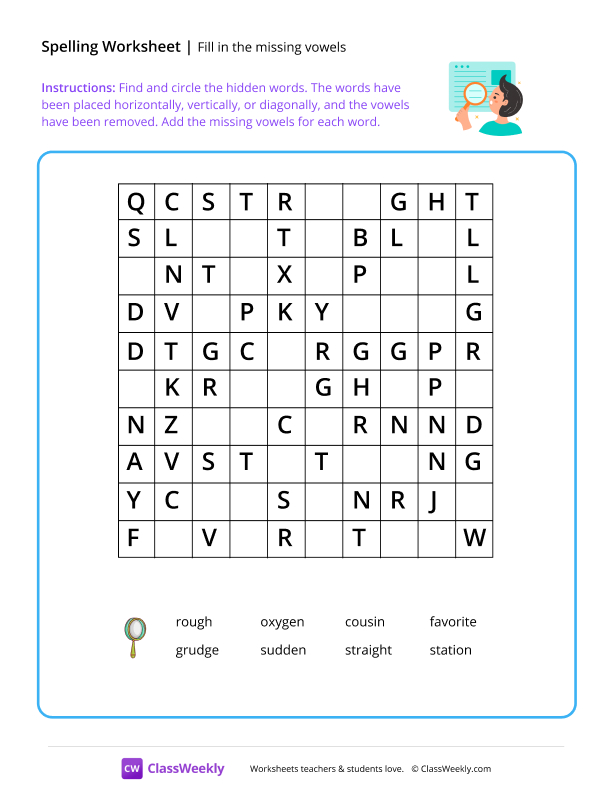 Fill in the missing vowels worksheet preview