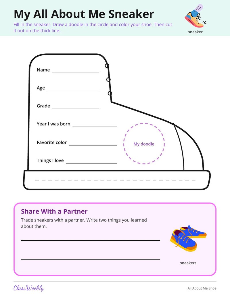 All About Me Shoe Template