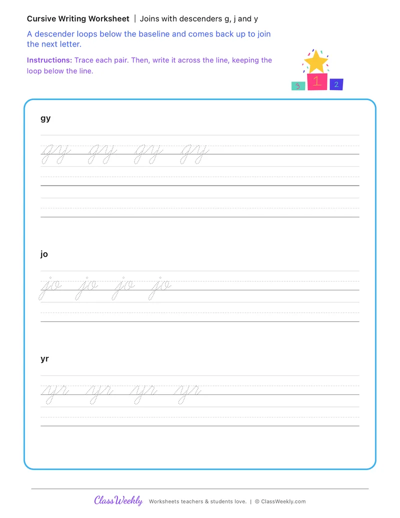 Joins with descenders g, j and y