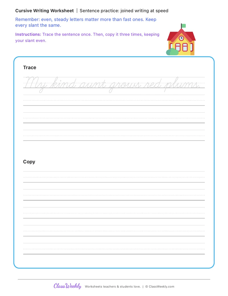 Sentence practice: joined writing at speed