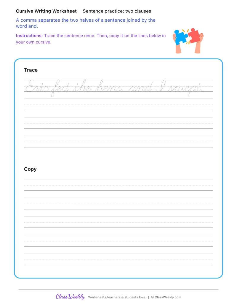 Sentence practice: two clauses