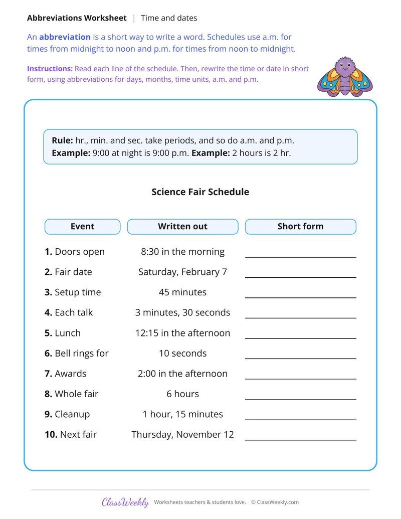 Abbreviations for Time and Dates