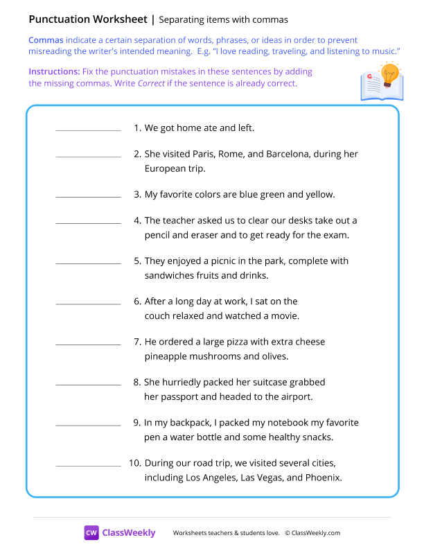 Separating items with commas