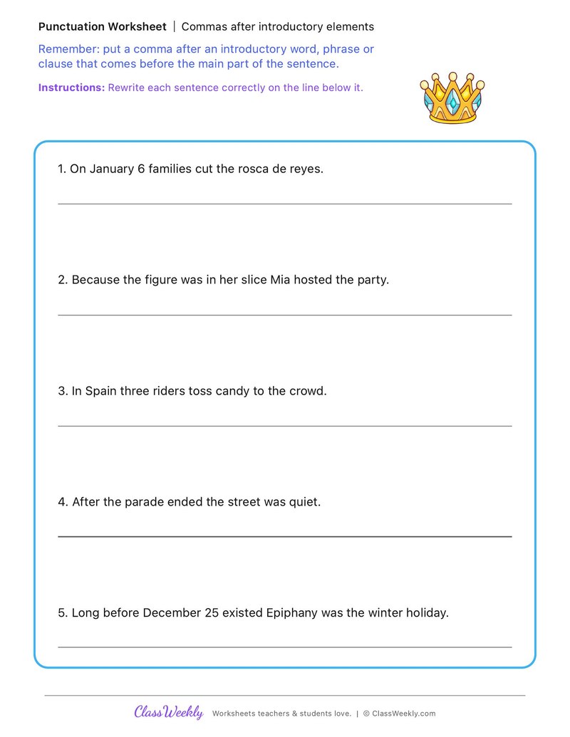 Commas after introductory elements - Three Kings Day (Epiphany)
