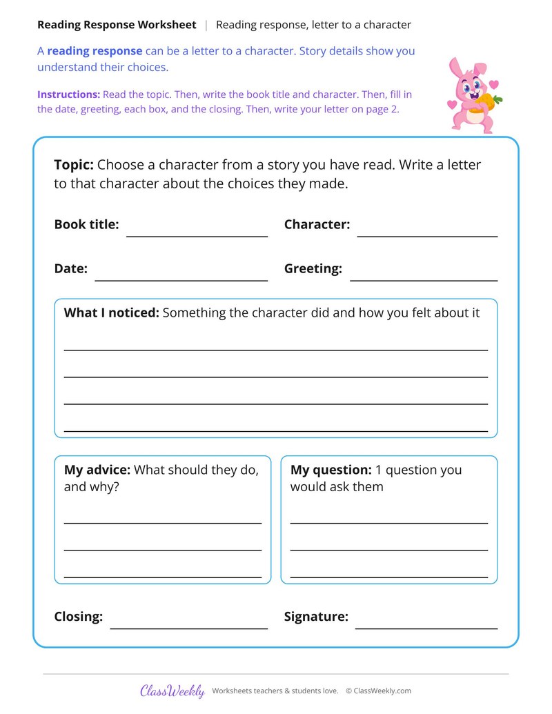 A Letter to a Character Reading Response - Page 1