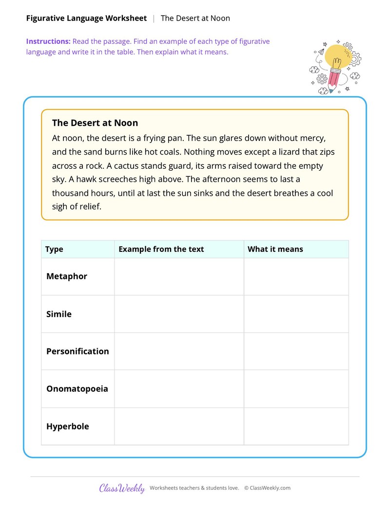 Figurative Language: The Desert at Noon