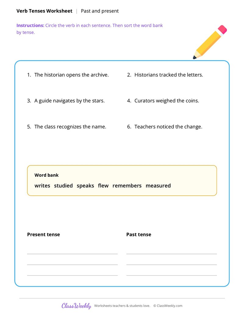Verb Tenses: Past and Present worksheet preview