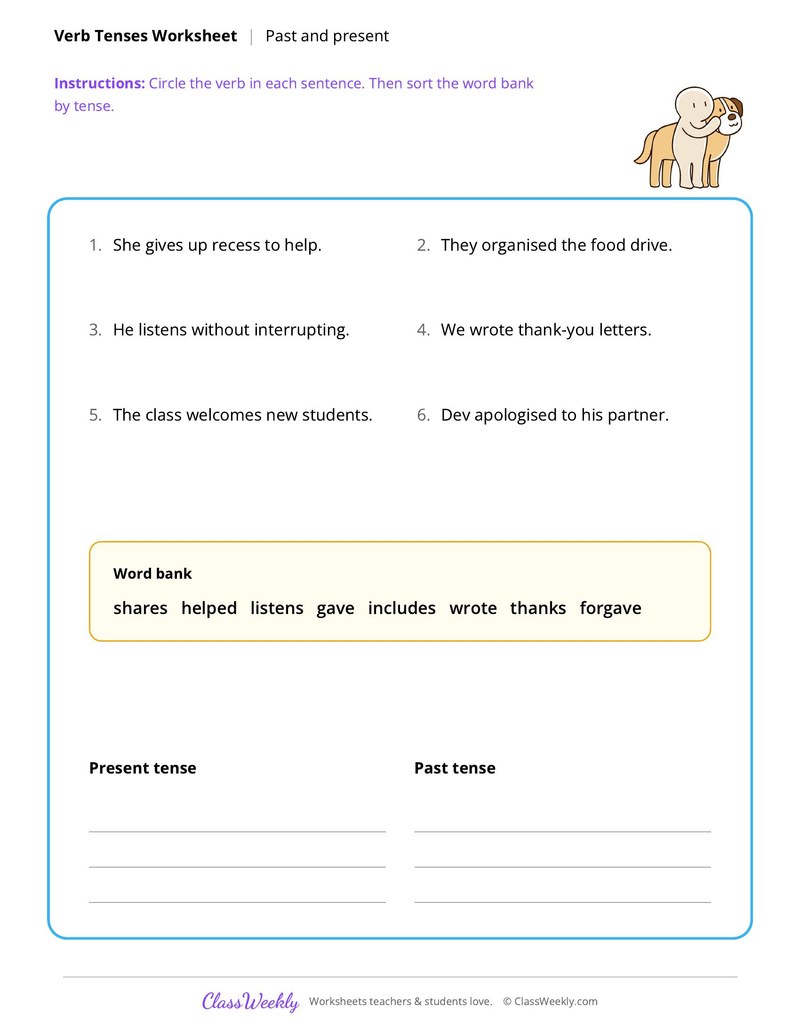 Verb Tenses: Past and Present - Friendship & Kindness