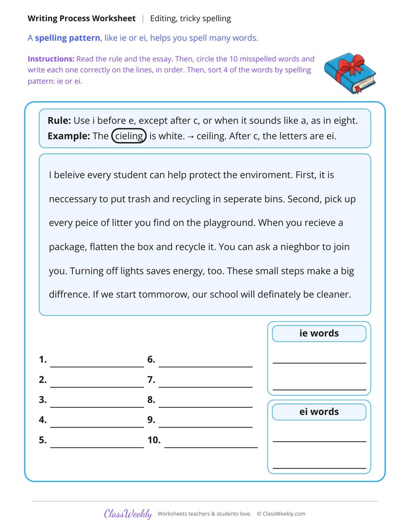Edit Spelling of Tricky Words in an Essay