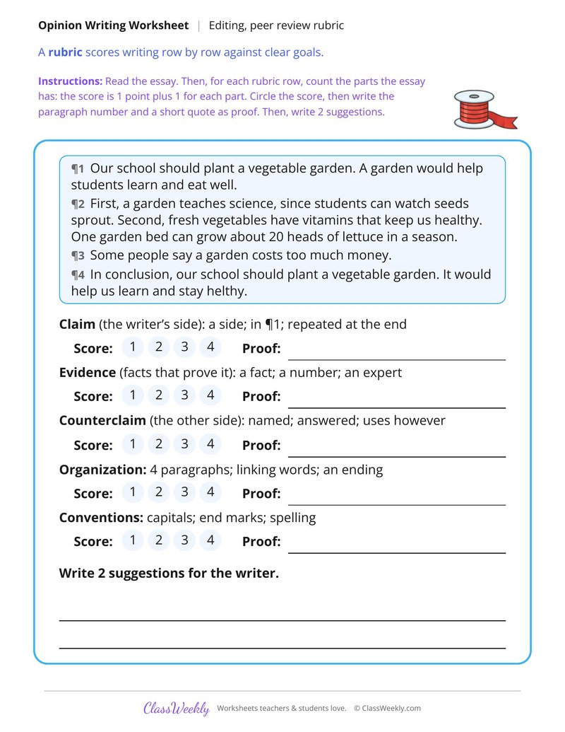 Peer Review Rubric for an Argument Essay