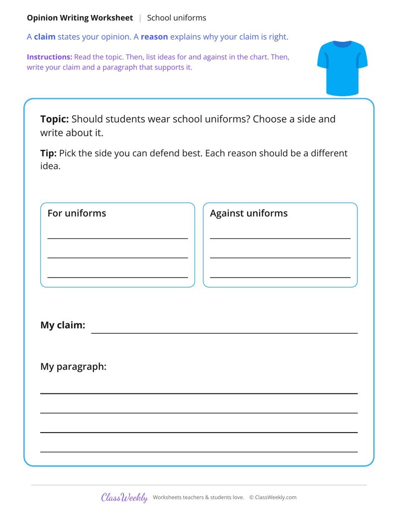 Should Students Wear Uniforms Opinion Writing
