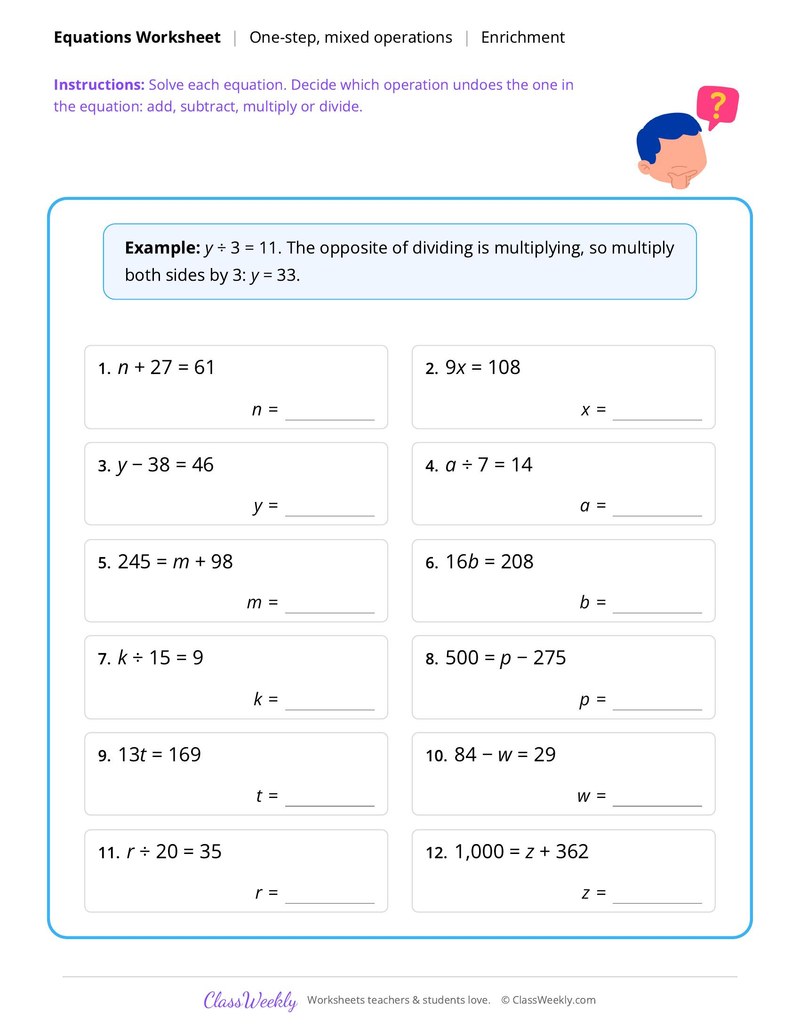 Equations: One-step, mixed