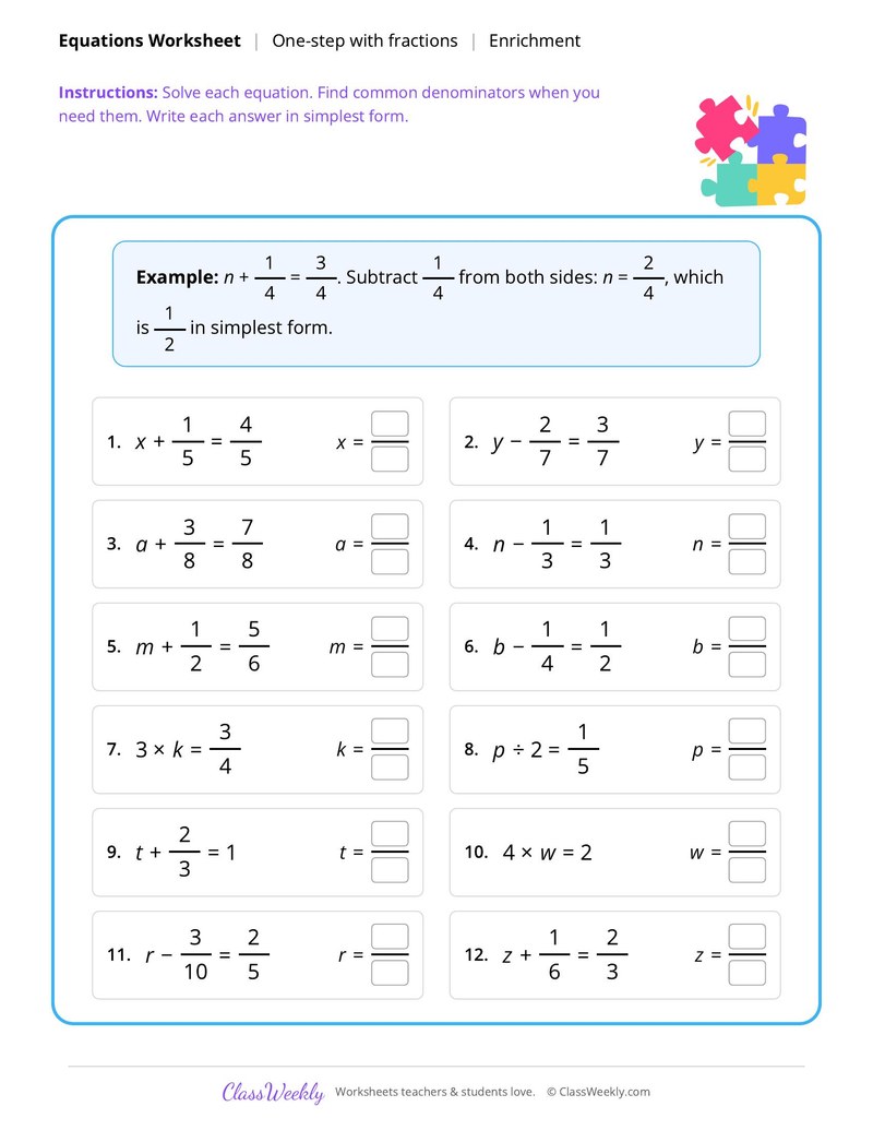 Equations: One-step with fractions