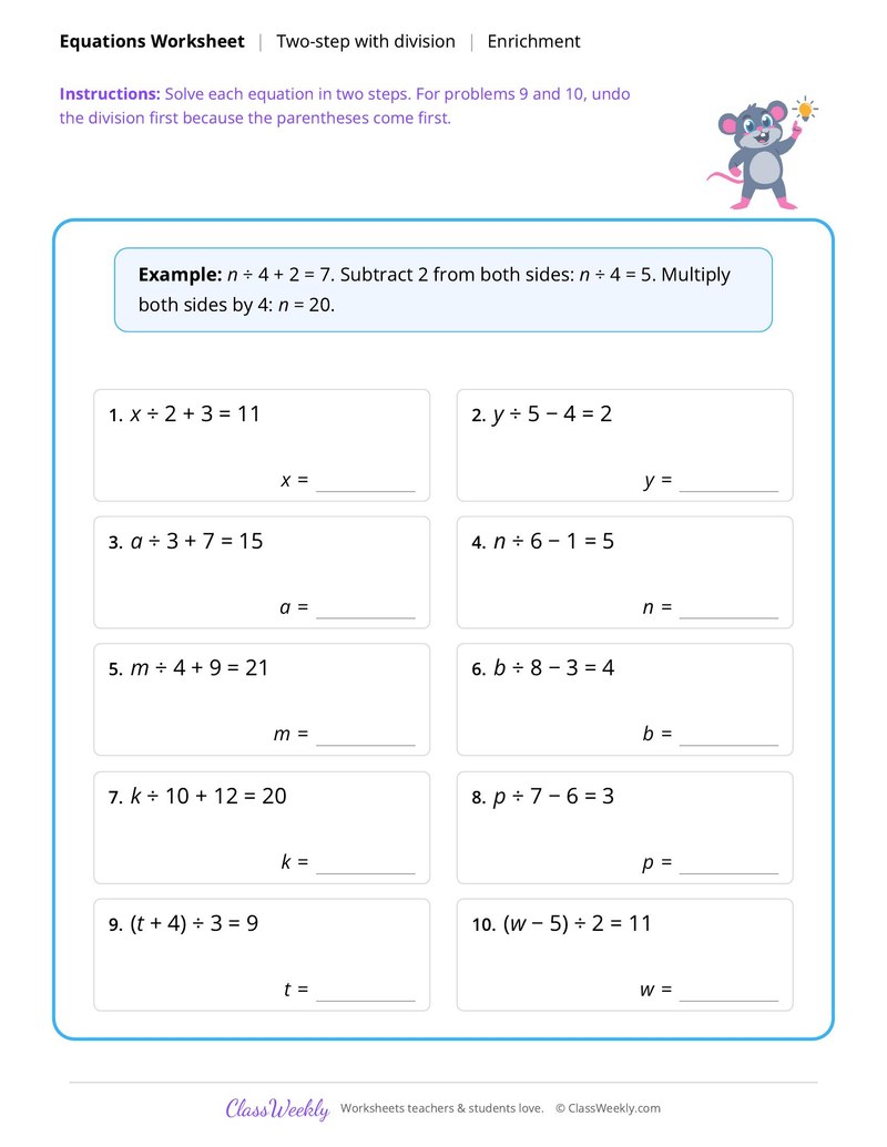 Equations: Two-step with division