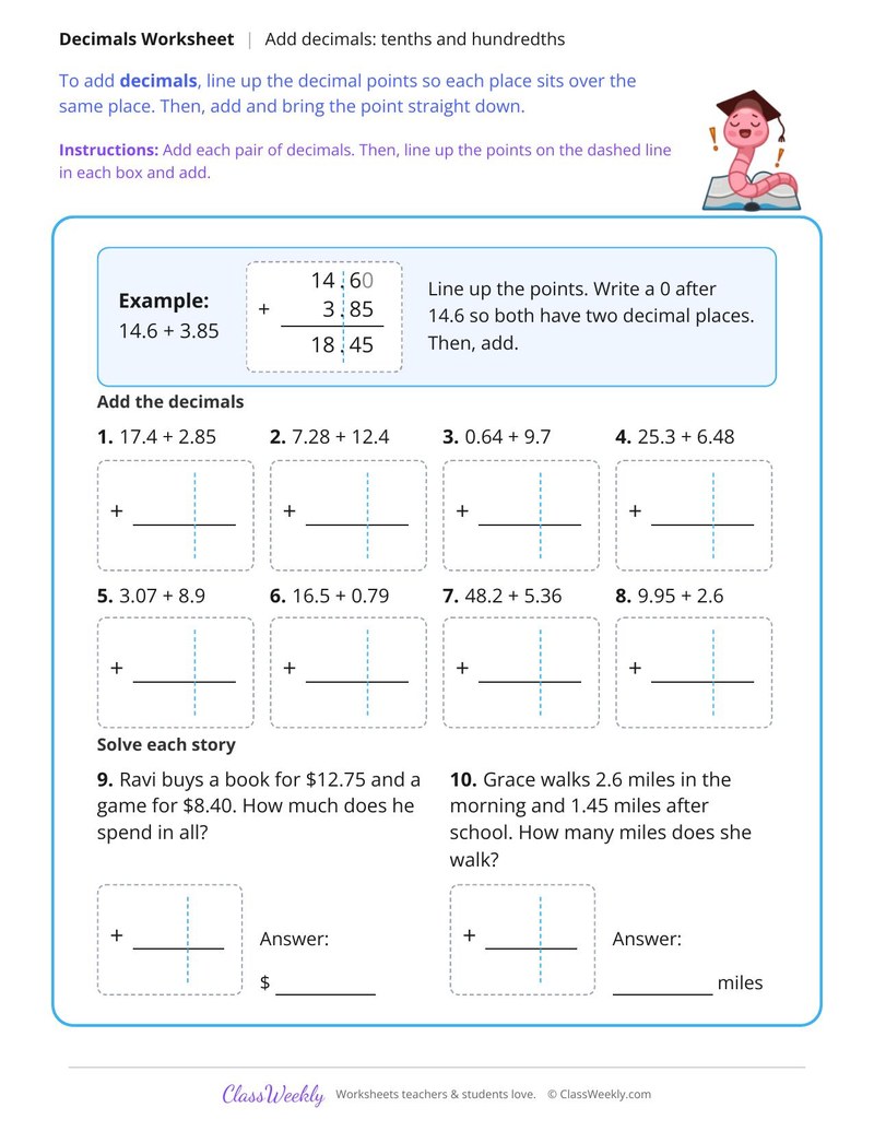 Add Decimals with Tenths and Hundredths