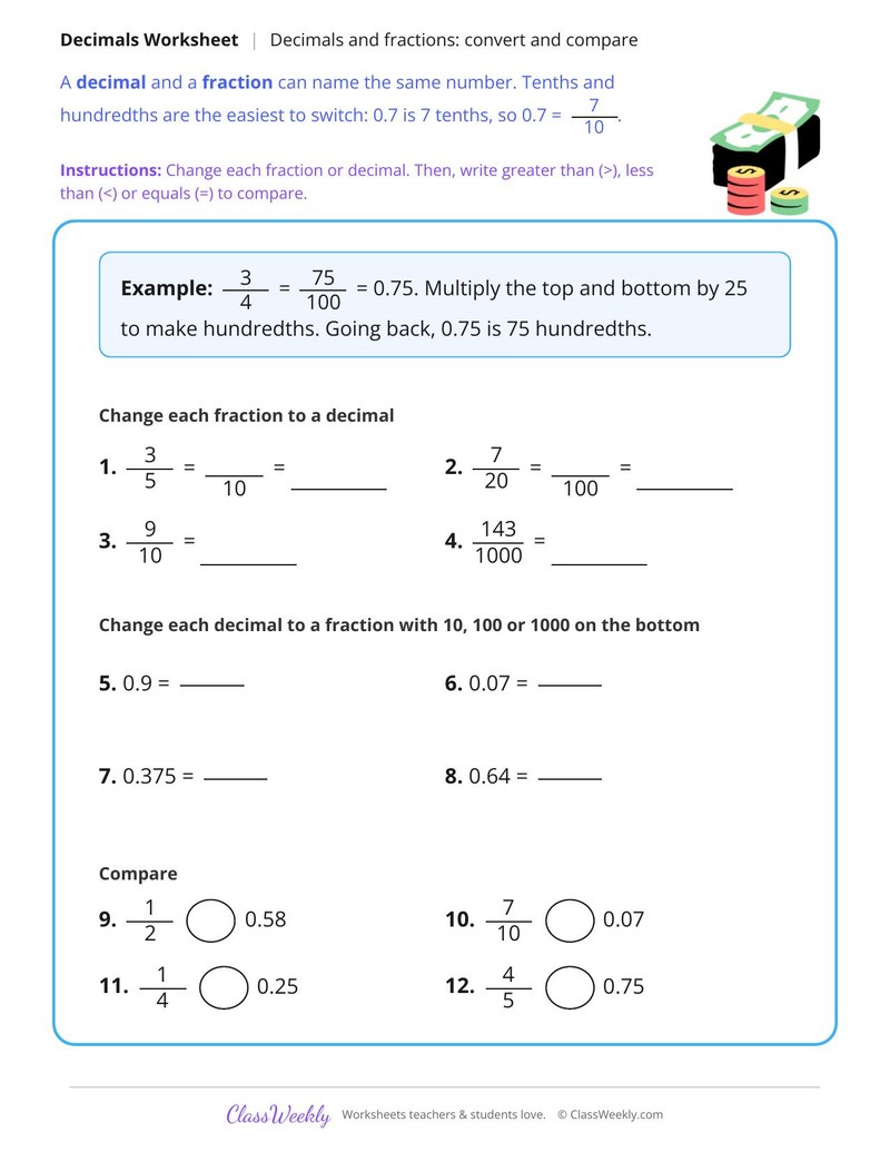 Convert and Compare Decimals and Fractions