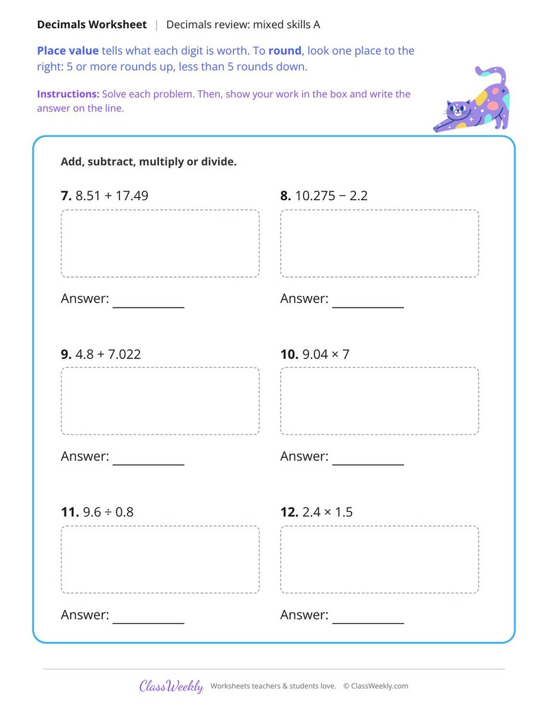 Decimals Review Mixed Skills A - Page 2