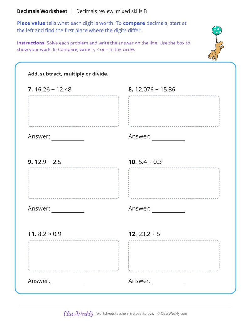 Decimals Review Mixed Skills B - Page 2