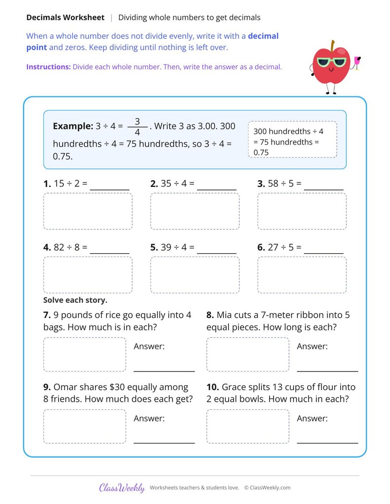 Divide Whole Numbers to Get Decimals