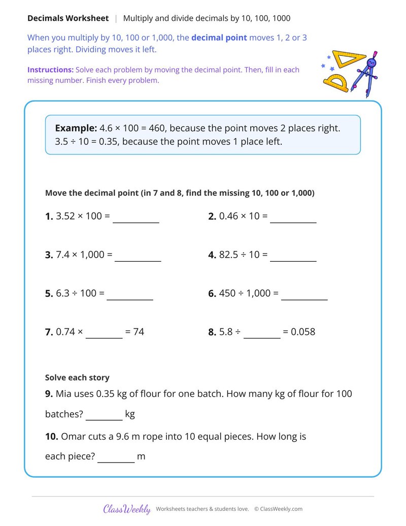 Multiply and Divide Decimals by 10, 100, 1000