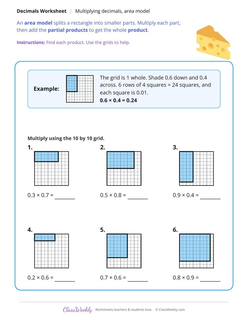 Multiply Decimals with an Area Model - Page 1