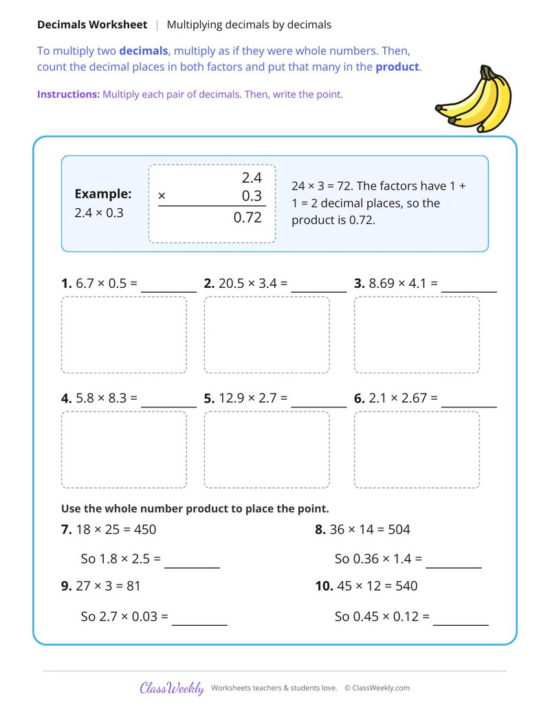 Multiply Two Decimals by Counting Decimal Places
