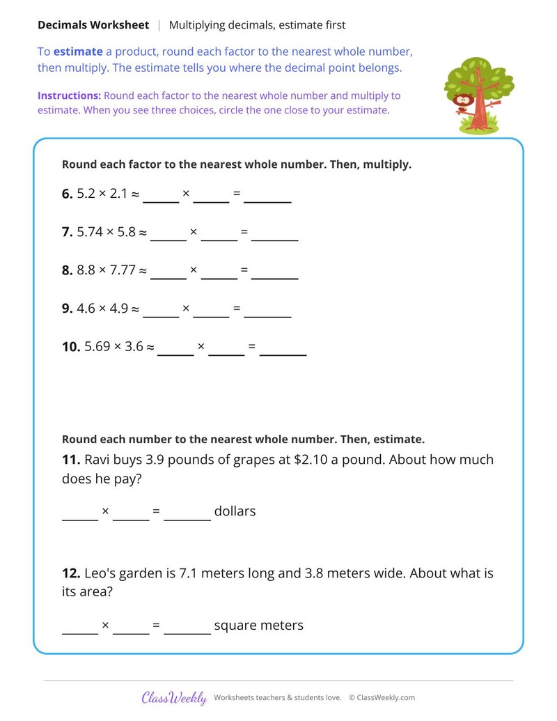 Multiply Decimals by Estimating First - Page 2