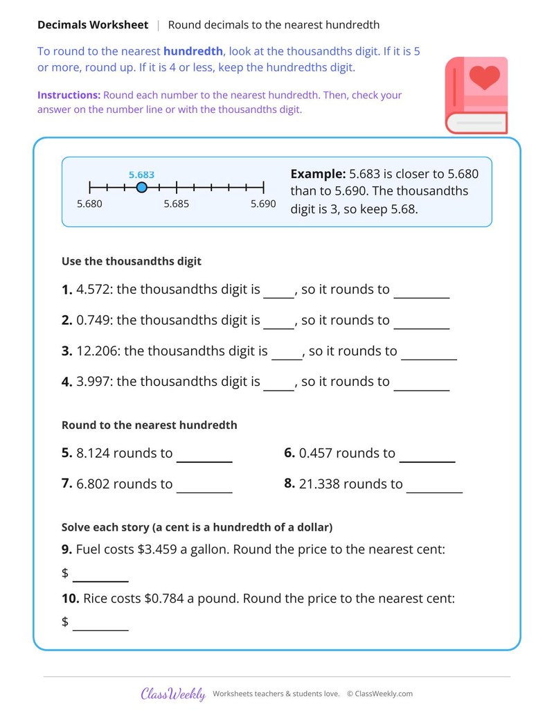 Round Decimals to the Nearest Hundredth