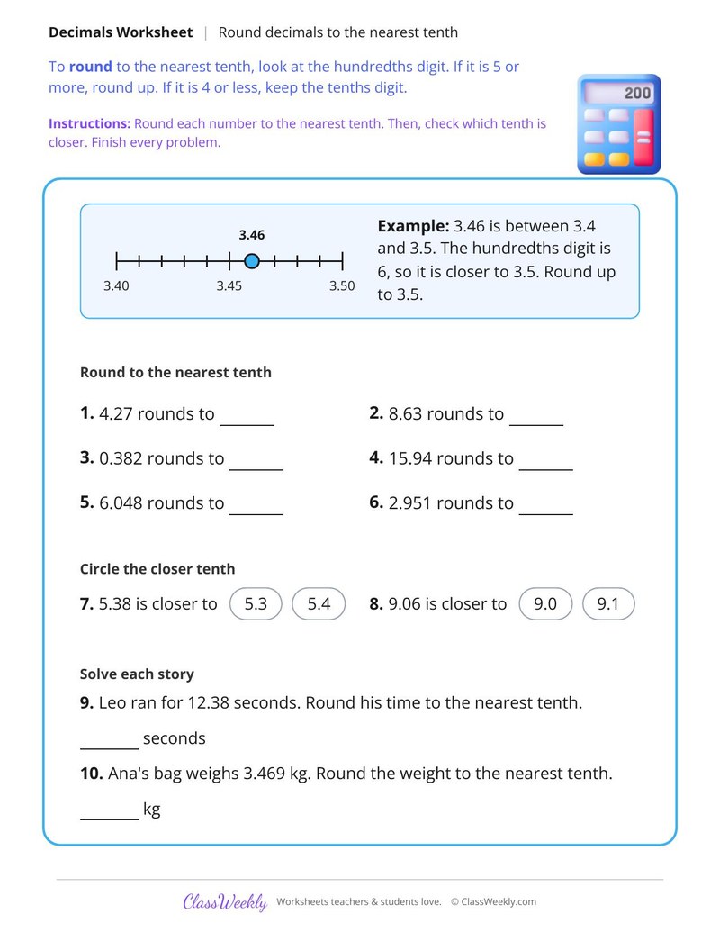 Round Decimals to the Nearest Tenth