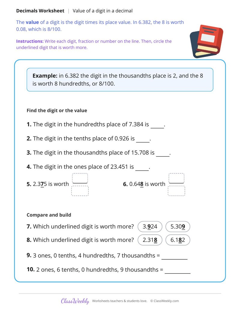 Value of a Digit in a Decimal