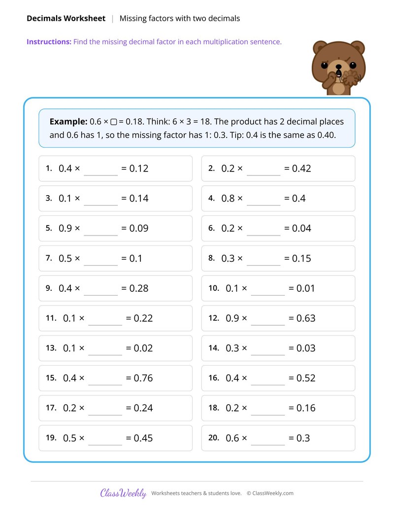 Missing factors with two decimals