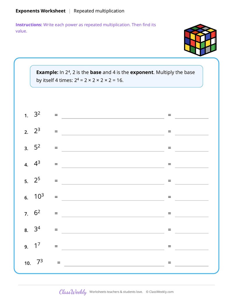 Exponents as repeated multiplication