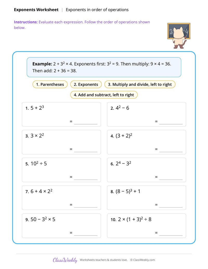 Exponents in order of operations